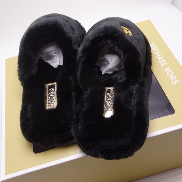 Michael Michael Kors Sherpa Black Slippers Sz 8 - Picture 4 of 6
